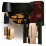 Straw Marquetry Collection by KOKET - furniture and lighting with straw finish - floor screen