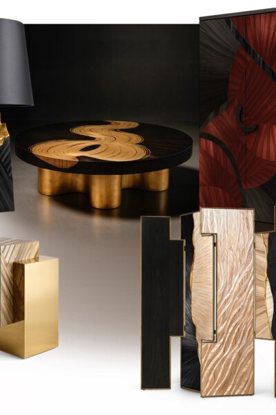 Straw Marquetry Collection by KOKET - furniture and lighting with straw finish - floor screen