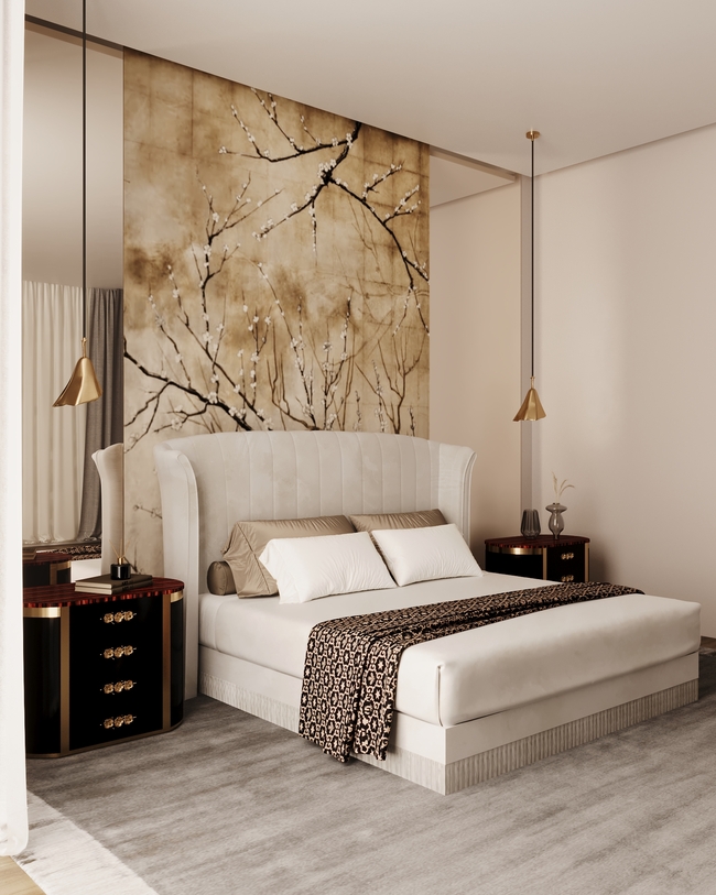 Curved bed design with fringe detail inspired by Spanish dance.