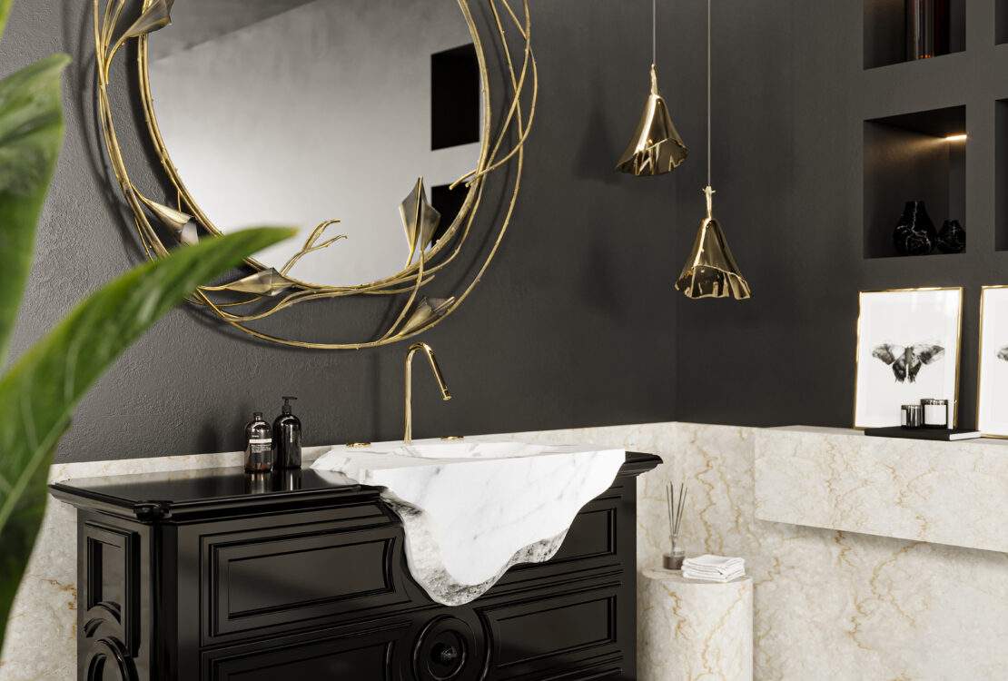 Stella Mirror by KOKET – floral luxury bathroom mirror with crystal accents for elegant interiors