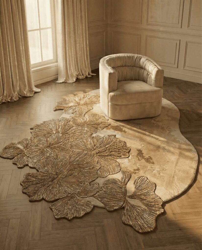 Hibiscus Oval Bronze Rug by KOKET - Luxury custom cut-out rugs handmade