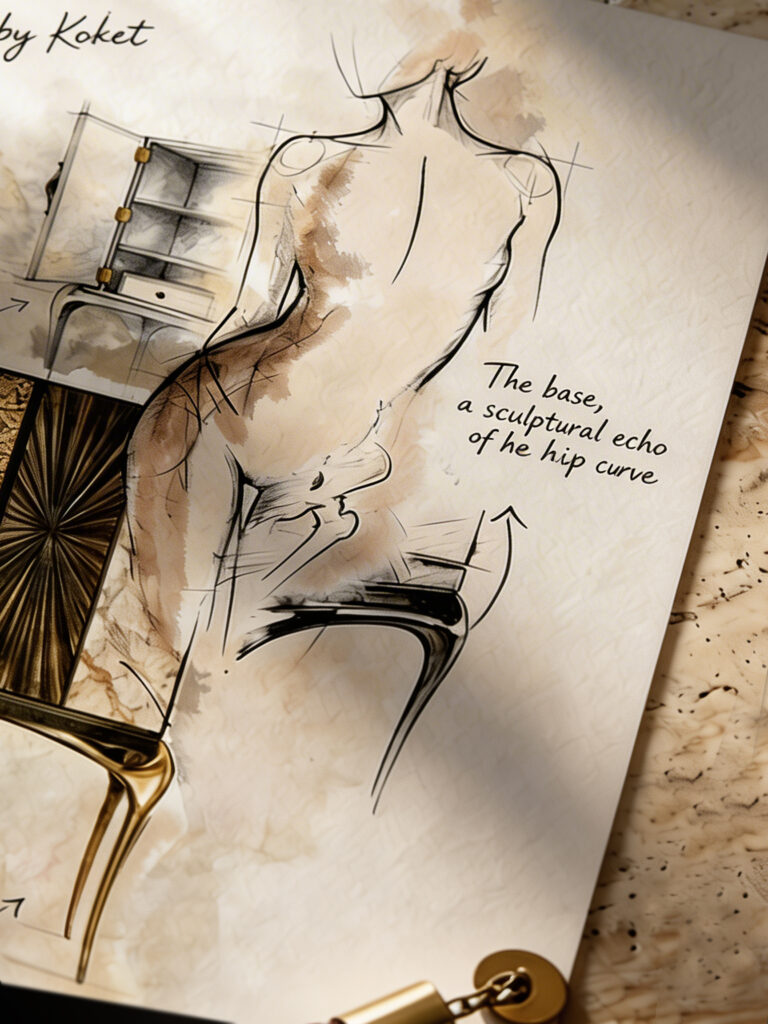 As one of KOKET’s most iconic designs, the Temptation bar cabinet reflects the brand’s vision of bold and feminine luxury. A true statement piece, it stands out within contemporary sculptural furniture.