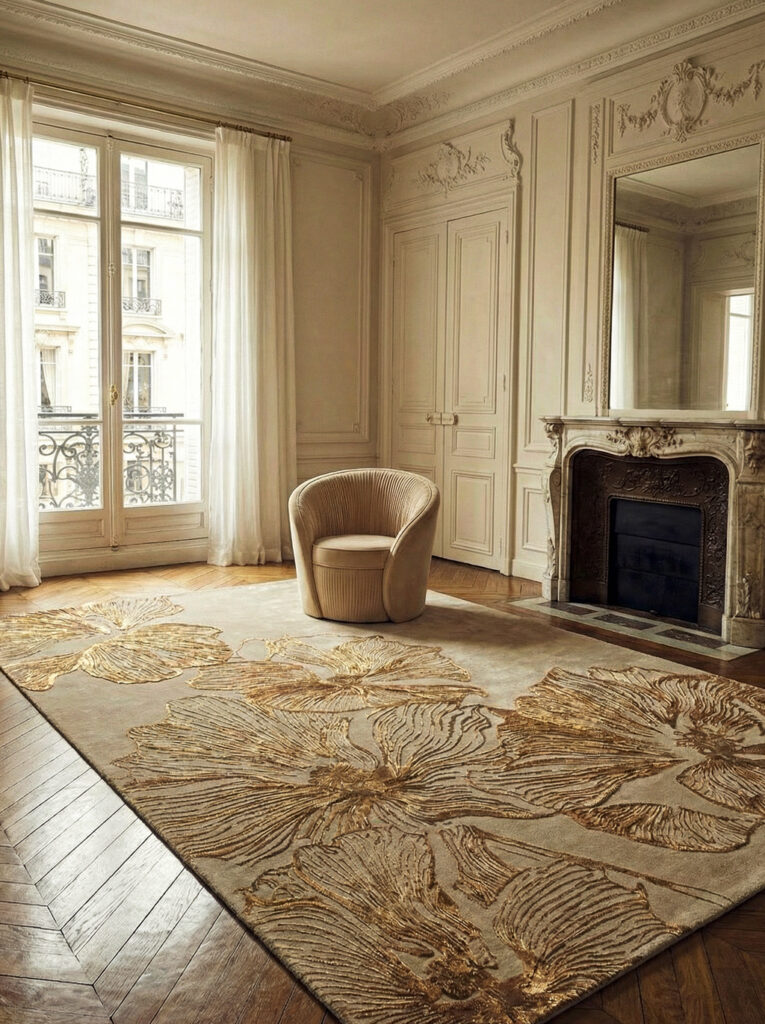 Poppy bronze Flower area rug KOKET