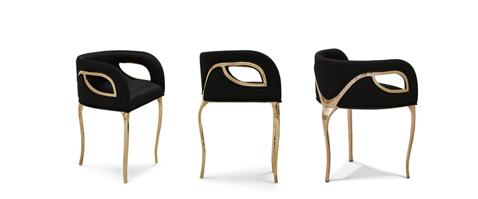 Chandra Chair shown from three angles — front, back, and side — on white background