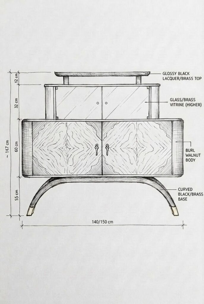 finish details for the art deco cabinet delany by KOKET