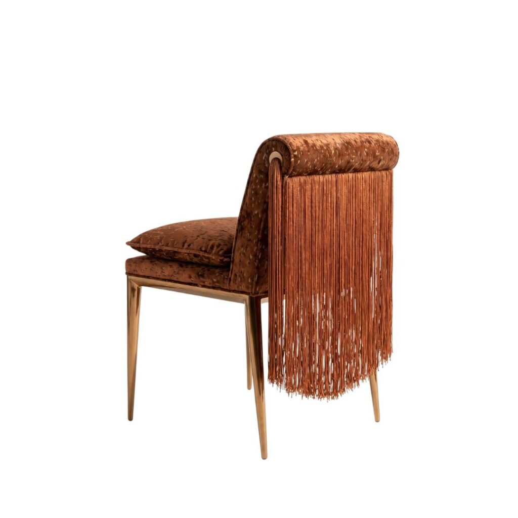 lucienne low back dining chair - neo art deco furniture - chair with fringe back