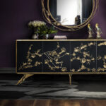 Spellbound Cabinet by KOKET - Midnight Lacquer with Aged Brass Floral Lace