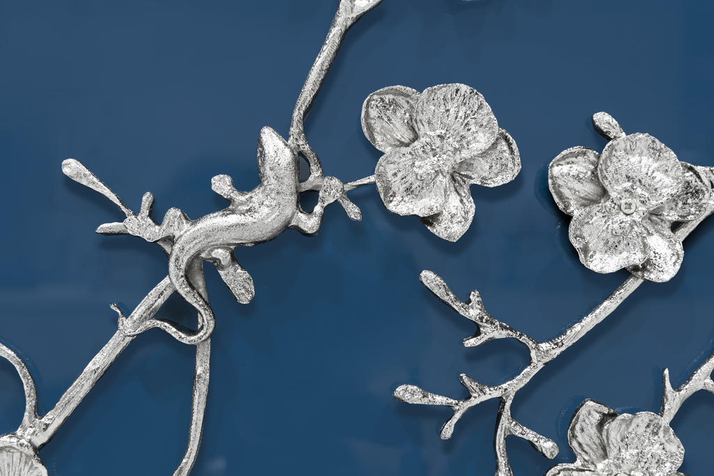 spellbound floral furniture detail - blue and silver