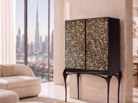 interior design dubai - temptation foile feather bar cabinet