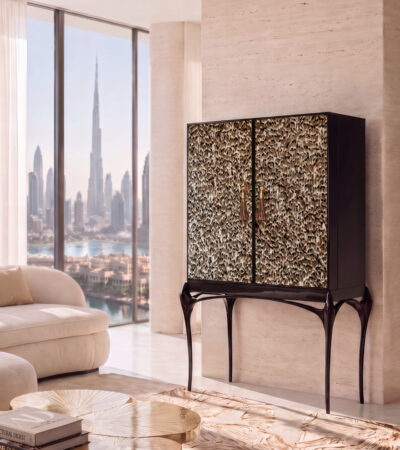 interior design dubai - temptation foile feather bar cabinet
