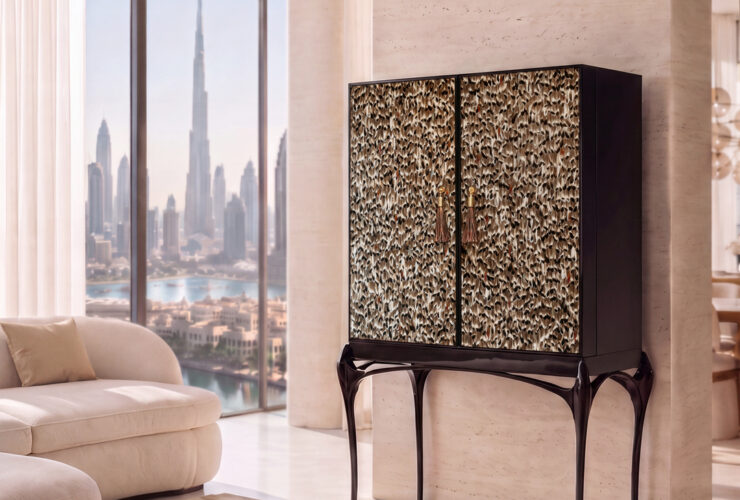 interior design dubai - temptation foile feather bar cabinet