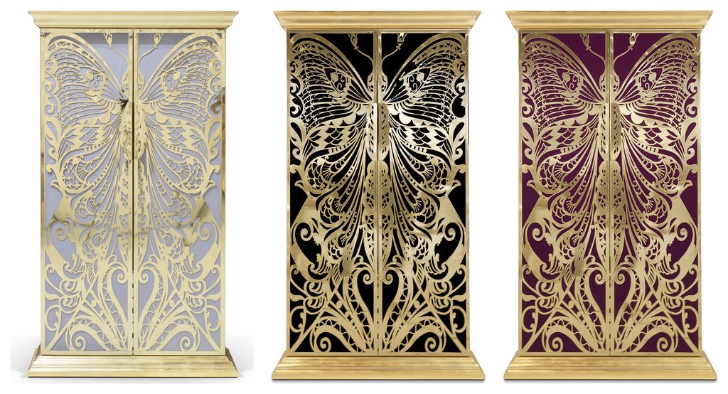 Mademoiselle butterfly armoire in white, black and plum