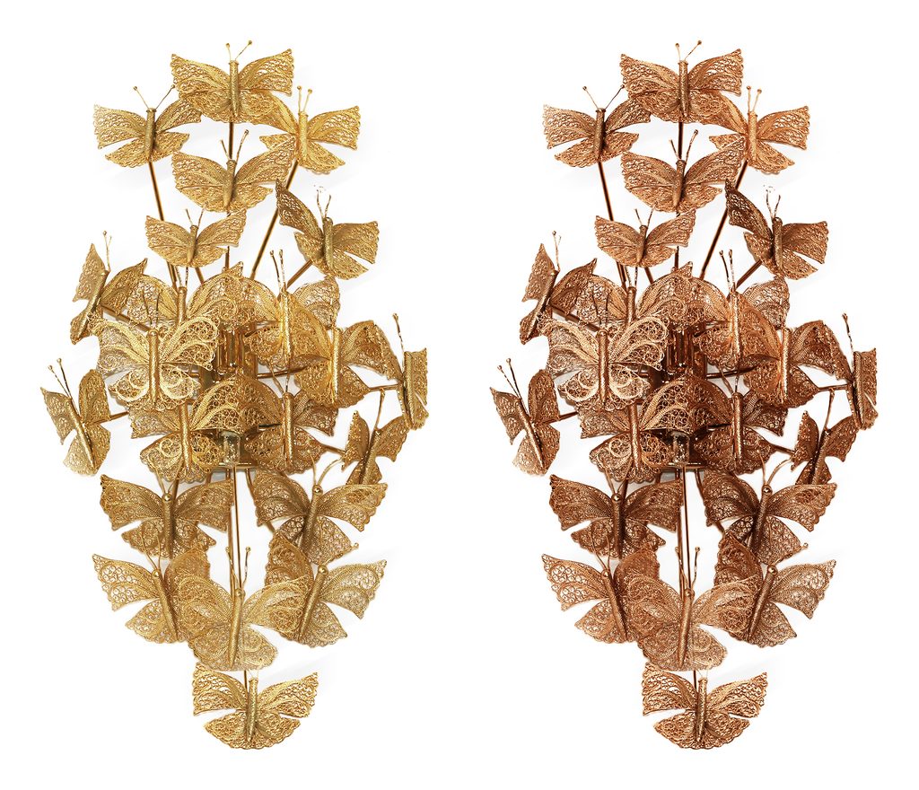 Nymph butterfly wall sconce in gold and copper