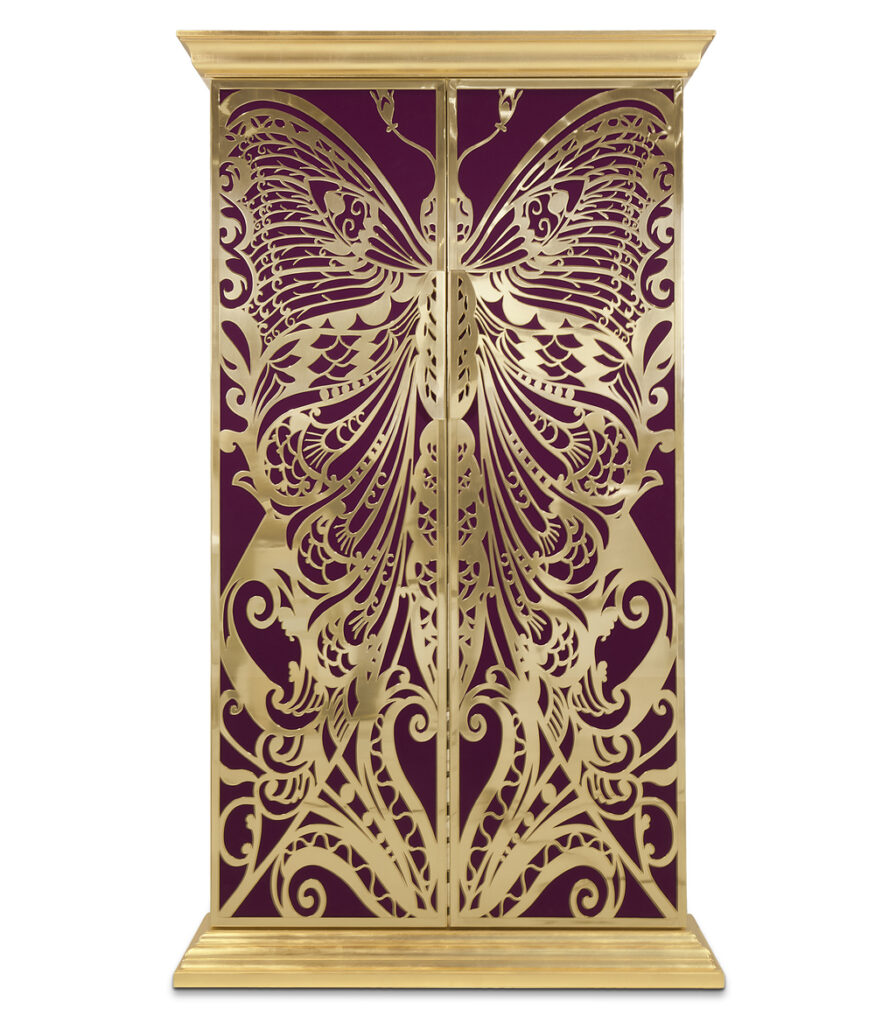 mademoiselle pink armoire luxury furniture art cabinet butterfly doors brass