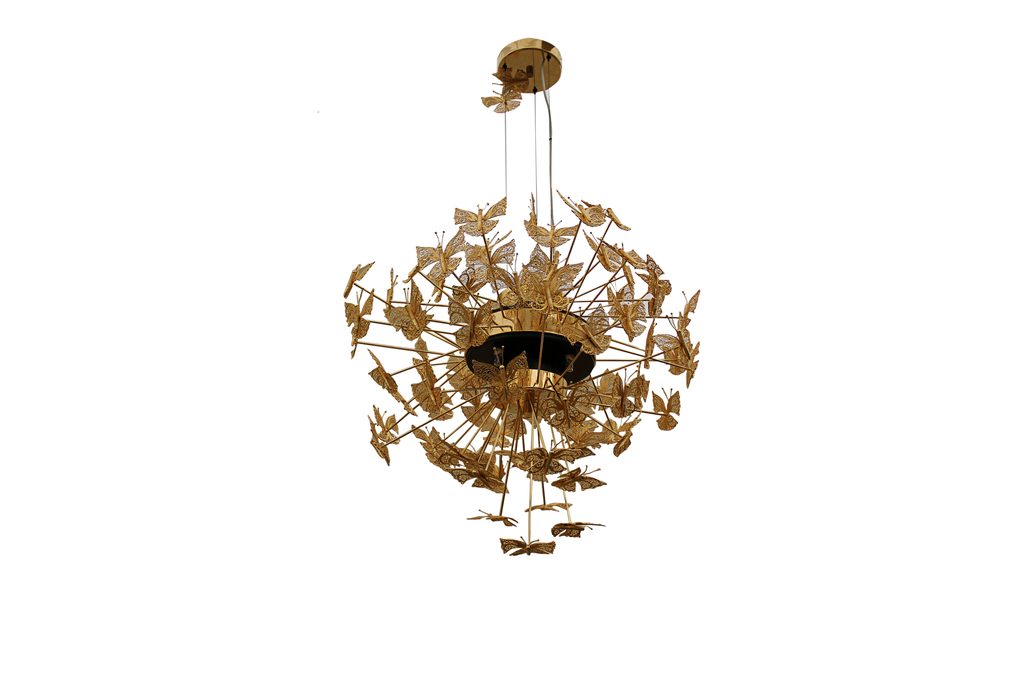 Nymph butterfly chandelier in gold-plated filigree