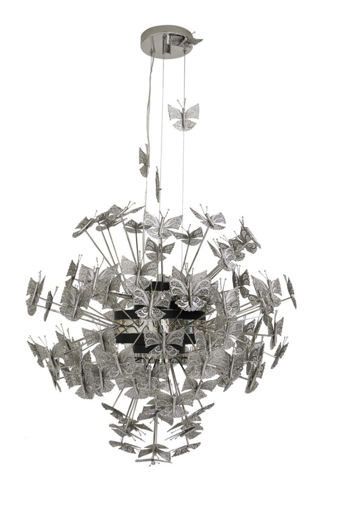 custom nymph ceiling light fixture in silver